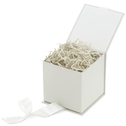 Hallmark Small Gift Box with Bow and Shredded Paper Fill (Grey White 4 inch Gift Box) for Weddings, Bridal Showers, Graduations, Birthdays, Bridesmaids Gifts, All Occasion
