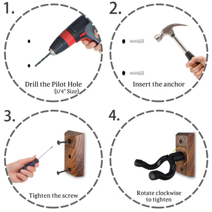 Onmiwod Guitar Wall Mount, Black Walnut Wood Guitar Hanger, U-Shaped Guitar Wall Hanger Mount, Guitar Holder Hook Stand Wall for Acoustic, Electric Guitar, Banjo, Bass, for Guitar Player Men Boy