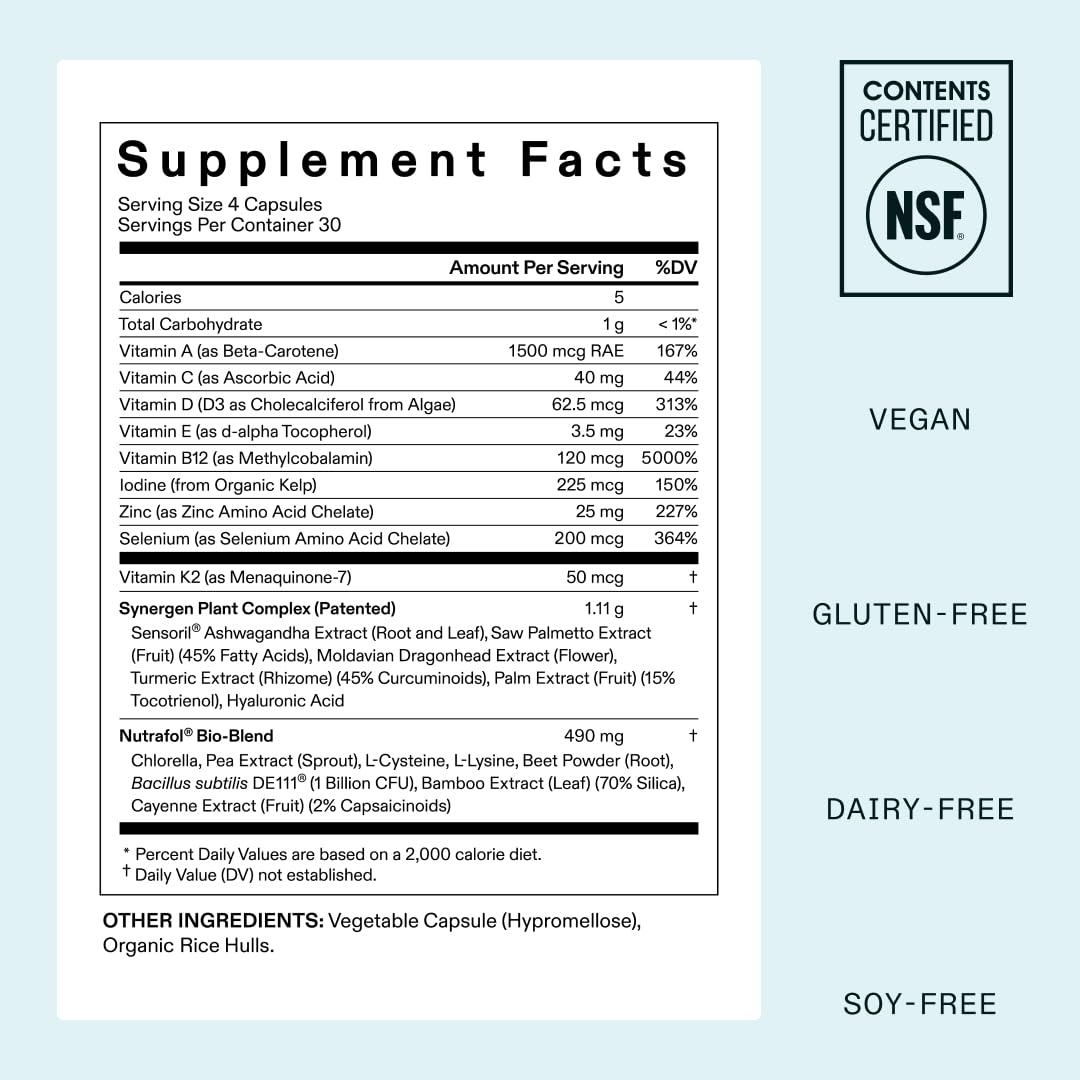 Nutrafol Women's Hair Growth Supplements, For Women 18-44 Years Old, Clinically Tested for Visibly Thicker, Stronger Hair, 100% Vegan Ingredients, Dermatologist Recommended - 1 Month Supply