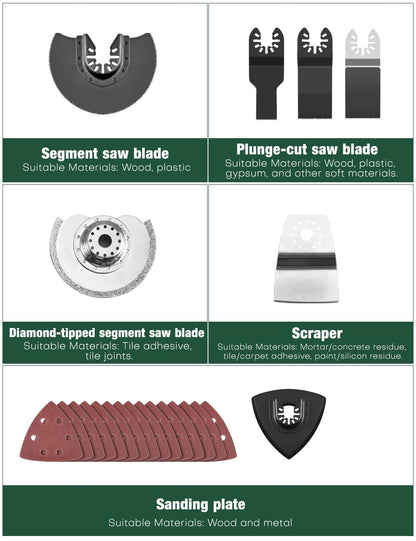 KIMO 20V Cordless Oscillating Tool Kit with 26-Pcs Accessories, Max 21000 OPM, 6 Variable Speed & 3° Oscillating Angle, Battery Powered Oscillating Multi-Tool for Cutting Wood/Nailing/Scraping/Sanding