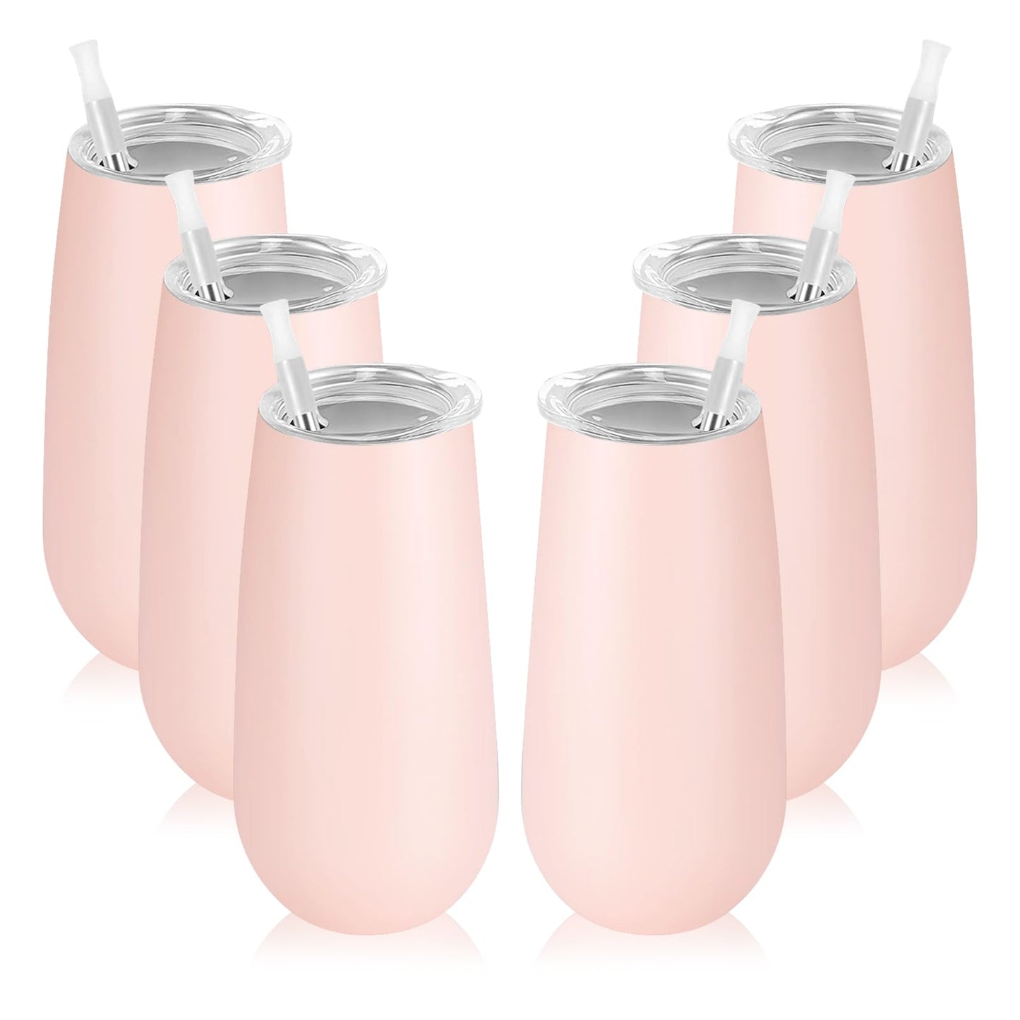 Lifecapido 6-Pack Stemless Insulated Tumblers, 6oz Stainless Steel Unbreakable Champagne Flute Tumbler for Wedding, Christmas, Bride Shower