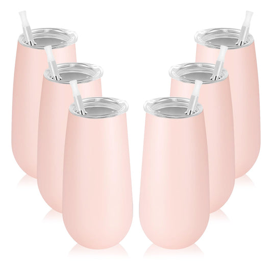 Lifecapido 6-Pack Stemless Insulated Tumblers, 6oz Stainless Steel Unbreakable Champagne Flute Tumbler for Wedding, Christmas, Bride Shower