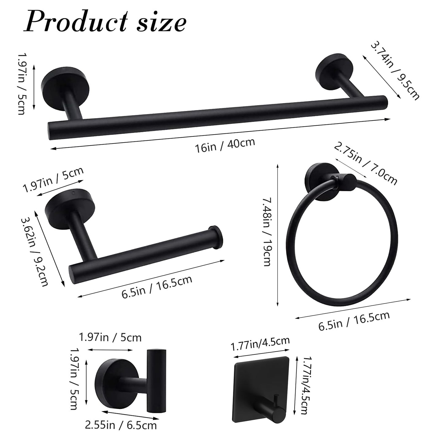 14-Pieces Matte Black Bathroom Accessories Set, Stainless Steel Bathroom Hardware Set, Bath Towel Bar Set, Towel Racks for Bathroom Wall Mounted.