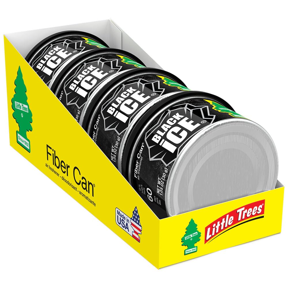 LITTLE TREES Car Air Freshener. Fiber Can Provides a Long-Lasting Scent for Auto or Home. Recycled Fiber. Black Ice, 4 Air Fresheners