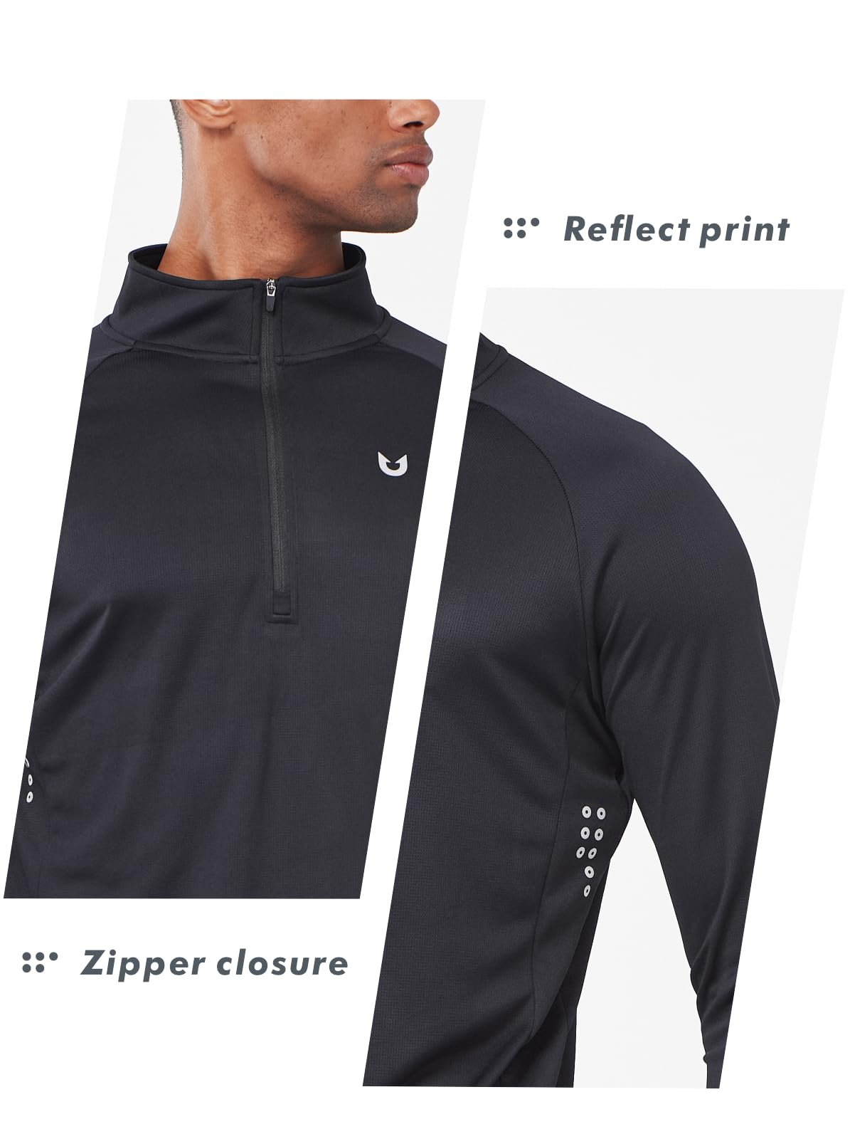 NORTHYARD Men's Running Shirt Long Sleeve Quarter Zip Pullover Moisture Wicking Quick Dry Athletic Workout Shirts Black-L