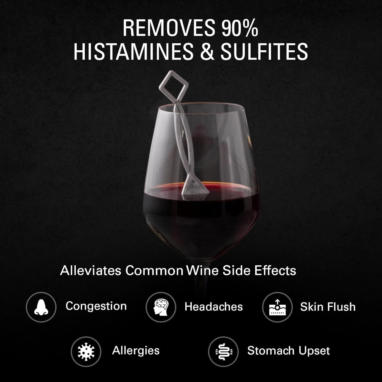 PureWine Silver & Gold Wand Filters Histamines and Sulfites - May Reduce and Alleviate Allergies & Sensitivities - Purifier Aerates to Restore Taste & Purity - Includes Wineglass Accessory