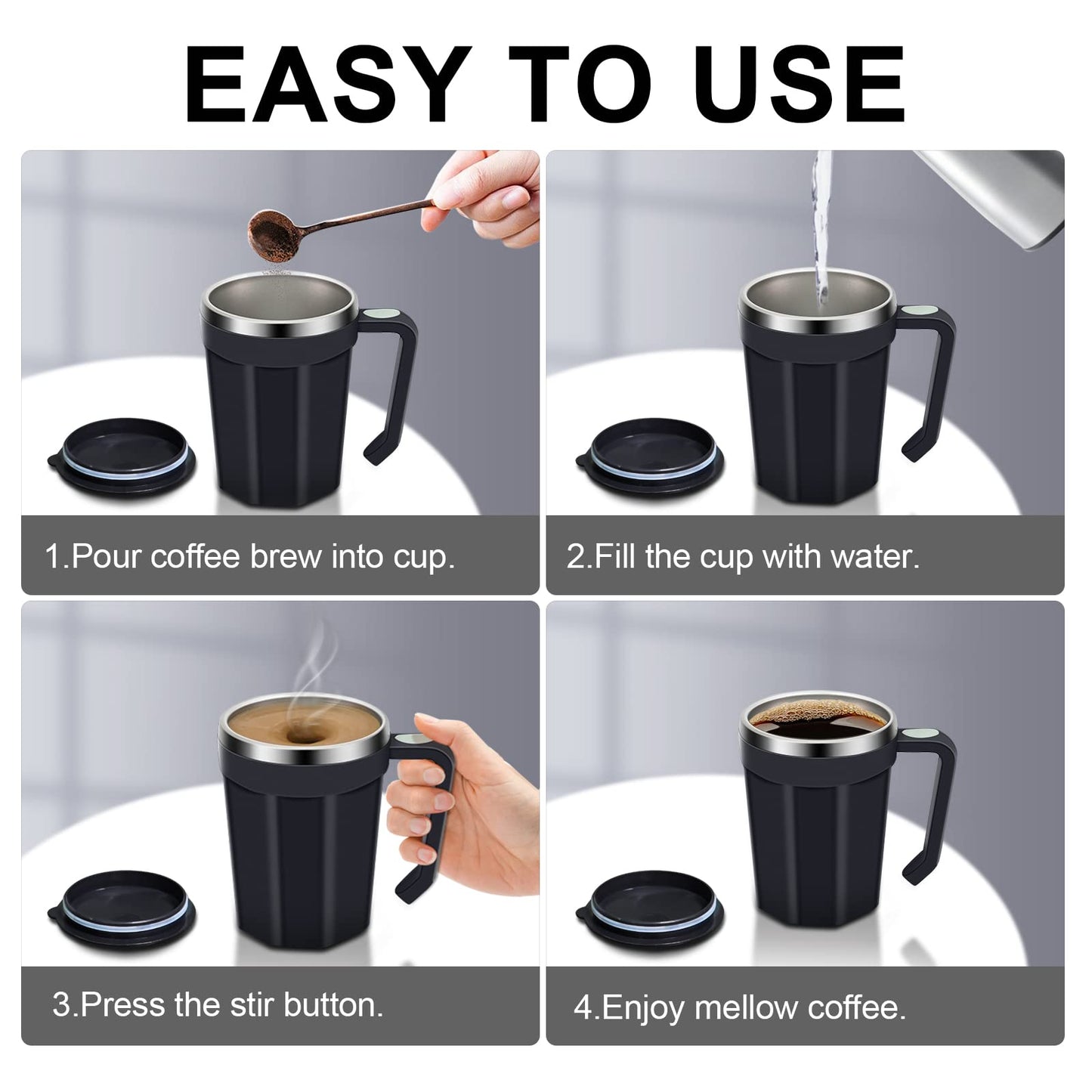 LeadYuantop Self Stirring Coffee Mug, 18 oz Automatic Magnetic Electric Mixing Cup Stainless Steel Travel Cup for Coffee, Chocolate, Milk, Tea, Office, Home, Kitchen (Deep Navy)