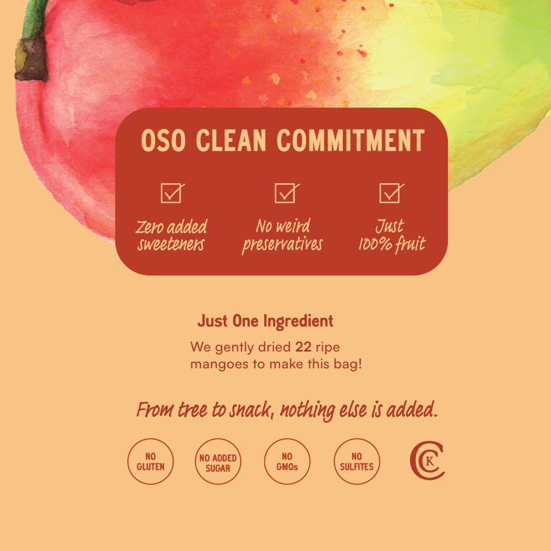 Oso Snacks Dried Mango Slices – Premium Quality, Large Pieces Only! No Added Sugar, No Preservatives, 100% Fruit! One Ingredient. No GMO. Vegan. Naturally Sweet & Delicious Healthy Snack.