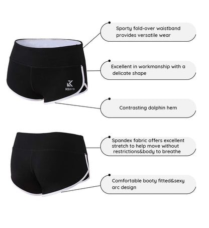 Kipro Women's Active Fitness Sports Yoga Booty Running Gym Workout Shorts, Black/White, Large