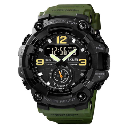 Mens Analog Digital Dual Display Sports Watches Military Multifunctional 50M Waterproof LED Watch with Alarm Stopwatch Backlight 12H/24H Outdoor Running Swimming (Y Army Green)