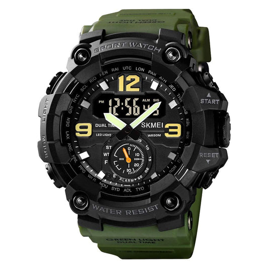 Mens Analog Digital Dual Display Sports Watches Military Multifunctional 50M Waterproof LED Watch with Alarm Stopwatch Backlight 12H/24H Outdoor Running Swimming (Y Army Green)