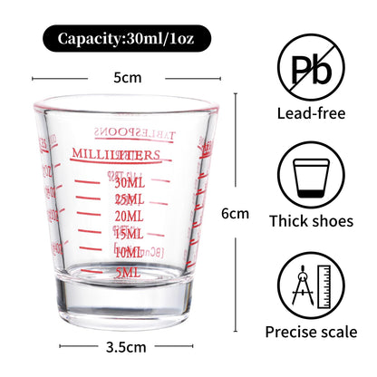Measuring cup Espresso Shot Glass Liquid Heavy Glass Wine Glass 26-Incremental Measurement 1oz, 6 Tsp, 2 Tbs, 30ml (2 pack-red)