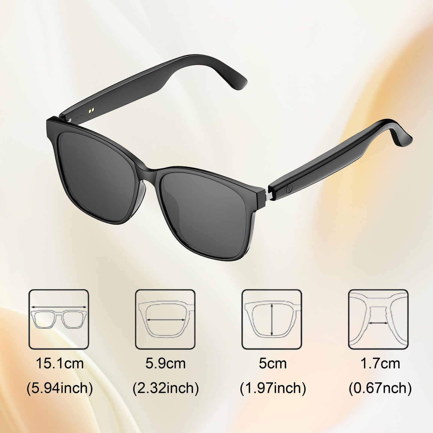 AI Smart Glasses, Bluetooth 5.4 Translation Glasses with 144 Language & Accents, Blue Light Filtering Lenses, Multifunctional Smart Glasses for Men Women, Travel Meeting Trade Business HY-C8 Black