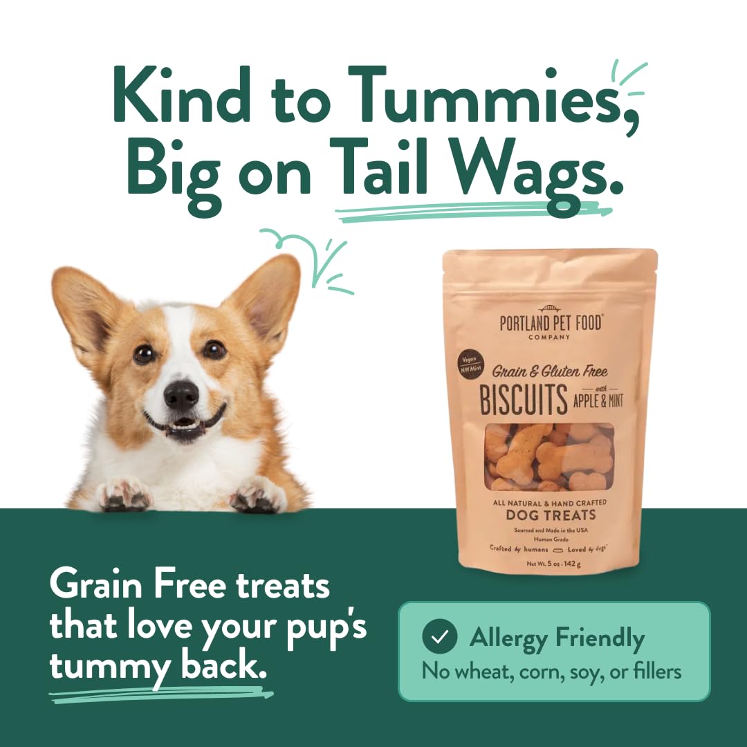 Portland Pet Food Company Apple & Mint Dog Treats Healthy Biscuits for Small Medium & Large Dogs - Grain-Free, Human-Grade, All Natural Dog Cookies, Snacks & Training Treats - Made in The USA - 5 oz