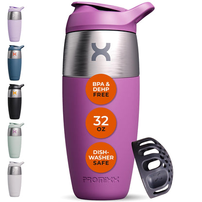 Promixx Pursuit Shaker Bottle - Single-Wall Stainless Steel Protein Shaker Bottle, Super Smooth Shakes, 32oz, Mulberry