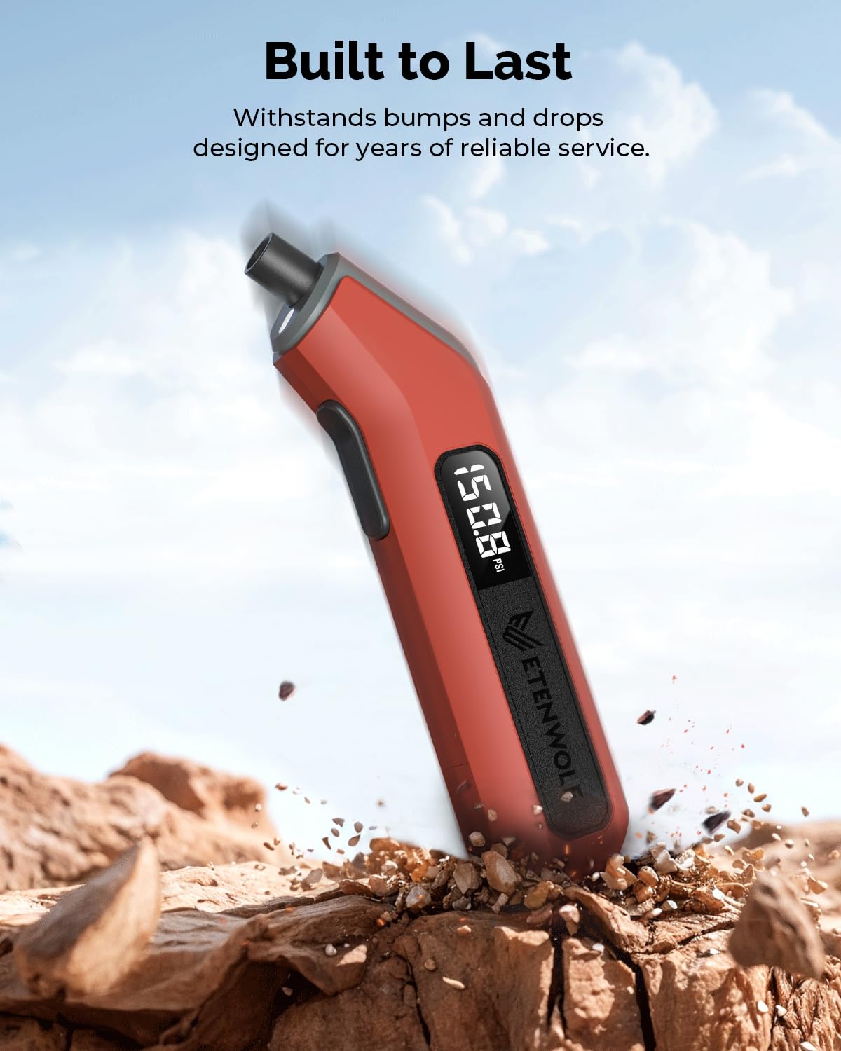 ETENWOLF T300 Digital Tire Pressure Gauge 3-200 PSI, Industrial Tire Gauge Calibrated to ANSI B40.7 Grade 2A(Plus-Minus 0.5%), Replaceable AAA Batteries (Vivid Orange)