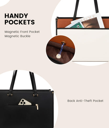 LOVEVOOK Laptop Bag for Women, 15.6'' Laptop Tote Purse 2-in-1 Professional Work Bag Business Briefcase with Clutch Purse, Waterproof Leather Computer Handbag for Teacher Office Travel