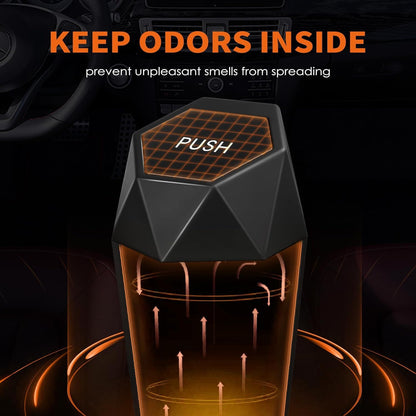 HOTOR Car Trash Can with Lid - 1 Pack, Car Accessories for Interior, Leakproof Vehicle Garbage Can with 15 Attached Trash Bags, Multipurpose Organizers and Storage for Home, Office, Black