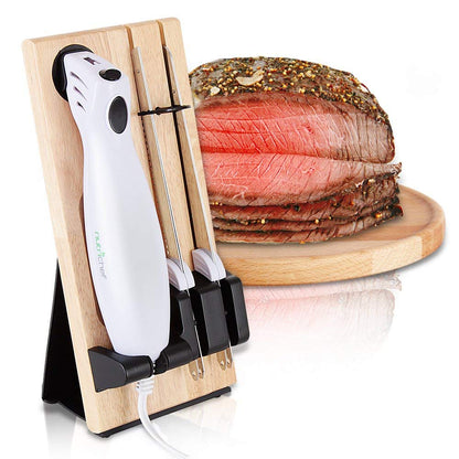 NutriChef Electric Carving Turkey Slicer Kitchen Knife | For Thanksgiving | Portable Electrical Food Cutter Knife Set with Carving Blades & Wood Carving Stand | Cuts Meat, Bread, Cheese & Fruit