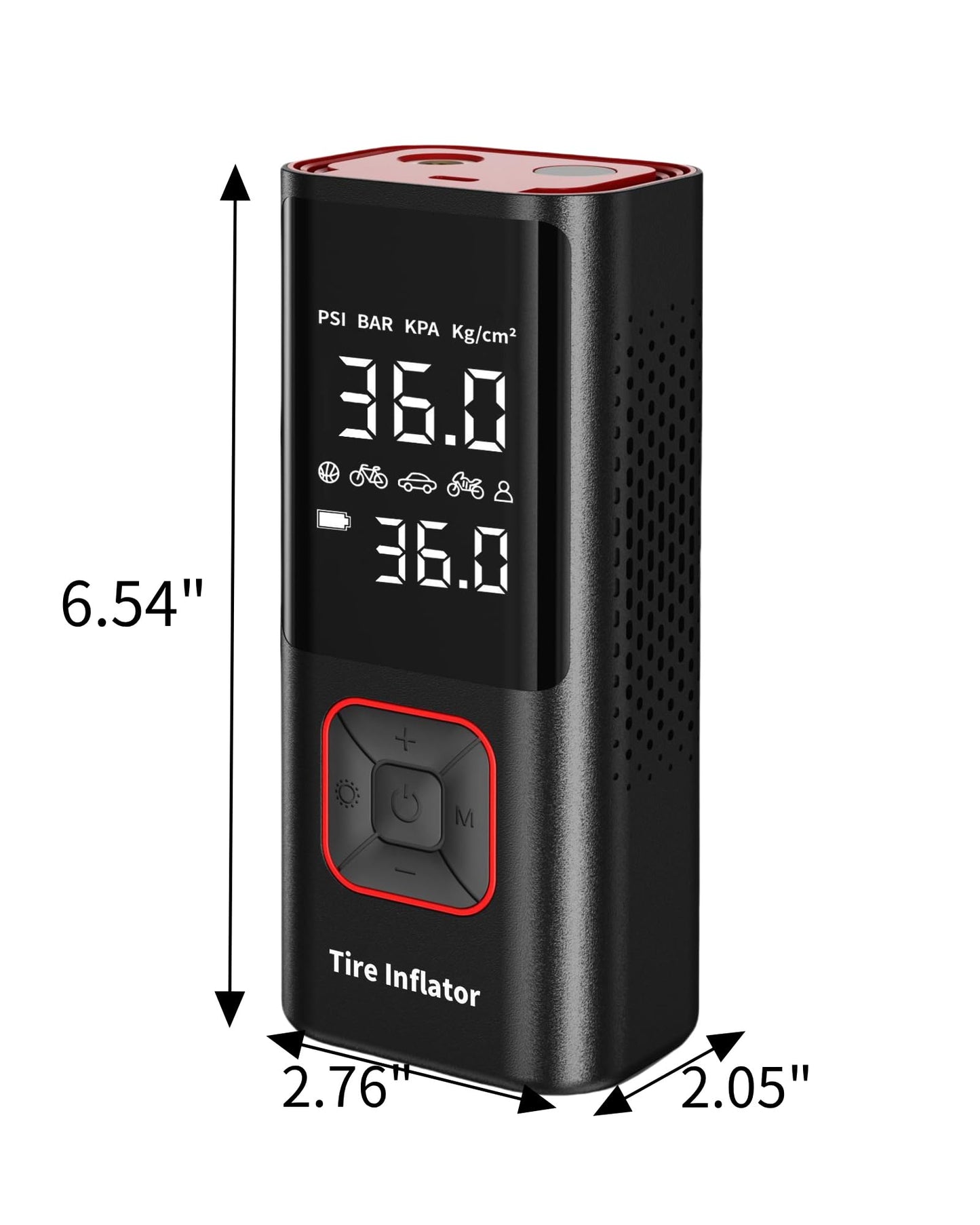 Powools Cordless Tire Inflator Portable Air Compressor - 150PSI Air Pump with Auto Shutoff Function for Car Tires, Inflatables, Motorcycle, Balls, Compact Bike Tire Pump with LED Light, Red, Large