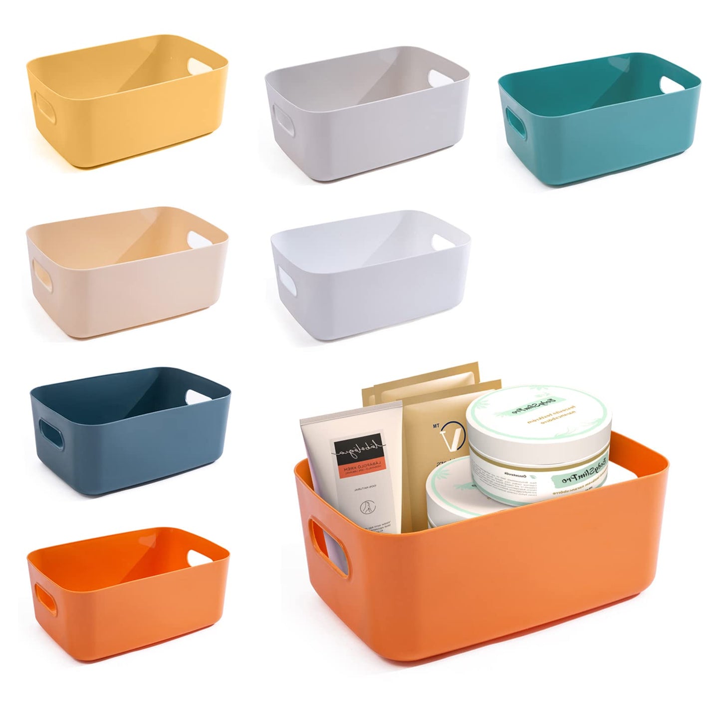 OWill 7 Pcs 2.1 L Plastic Storage B-ins and Baskets for Efficient Home Classroom Organization Small Containers in Multicolour for Kitchen, Cupboard box, and Bathroom Organizer on Shelves and Tubs