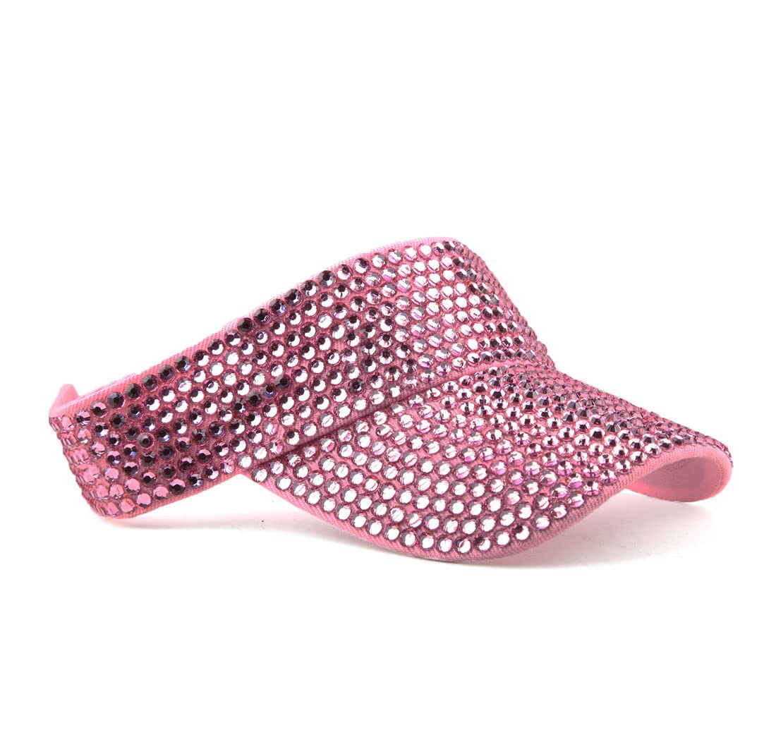 Gudessly Shiny Rhinestones Sport Sun Visor Adjustable Summer Cap Visor Caps for Women Men Dark Pink