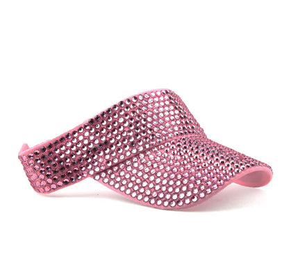 Gudessly Shiny Rhinestones Sport Sun Visor Adjustable Summer Cap Visor Caps for Women Men Dark Pink