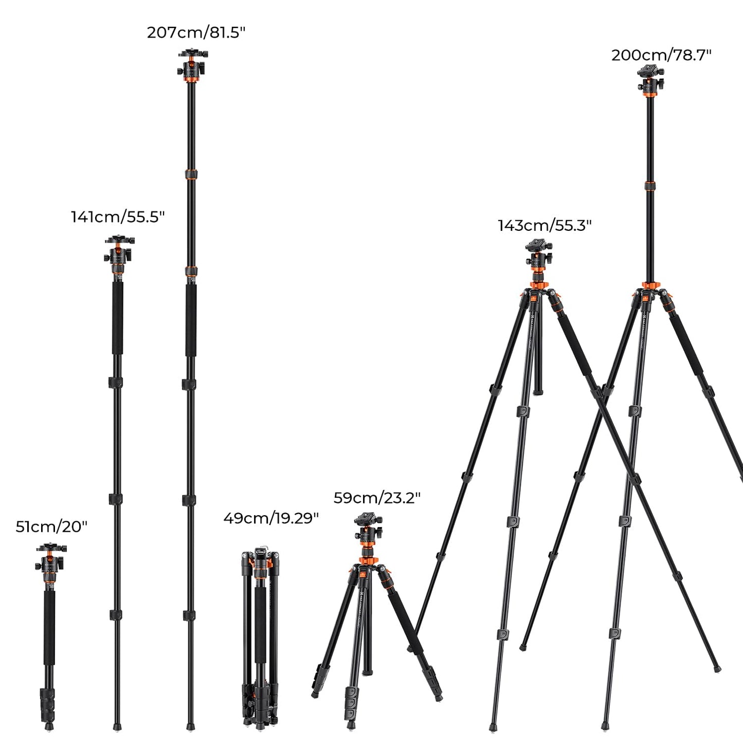 K&F Concept 78 inch Camera Tripod for DSLR Compact Aluminum Tripod with 360 Degree Ball Head and 10KG Load for Travel and Work K234A7+BH-28L (S210)