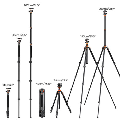 K&F Concept 78 inch Camera Tripod for DSLR Compact Aluminum Tripod with 360 Degree Ball Head and 10KG Load for Travel and Work K234A7+BH-28L (S210)