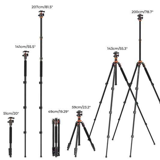 K&F Concept 78 inch Camera Tripod for DSLR Compact Aluminum Tripod with 360 Degree Ball Head and 10KG Load for Travel and Work K234A7+BH-28L (S210)