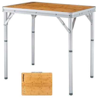 KingCamp Adjustable Height Folding Table, Bamboo Camping Outdoor Portable RV Camp Table with Carry Handle & Leg Storage for Outdoor Car Backyard Picnic Tailgating Beach