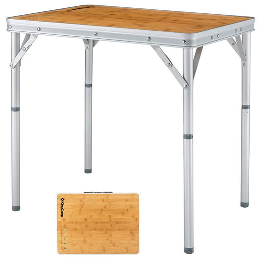 KingCamp Adjustable Height Folding Table, Bamboo Camping Outdoor Portable RV Camp Table with Carry Handle & Leg Storage for Outdoor Car Backyard Picnic Tailgating Beach