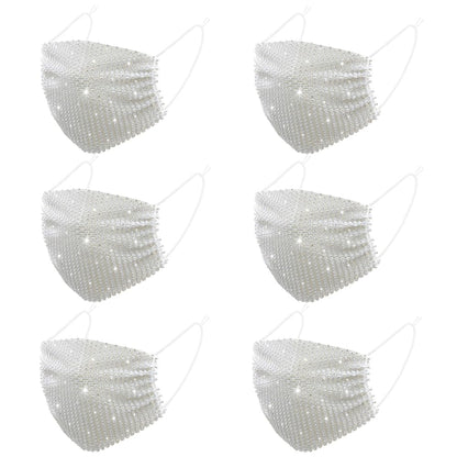 6 Pcs White Female Gifts Decor Face Cover Christmas Decor Crystal Mesh Face Mask Sparkly Rhinestone Custom Masquerade Mask for Women Sequin Glitter Halloween Night Club Party Supplies Face Mask