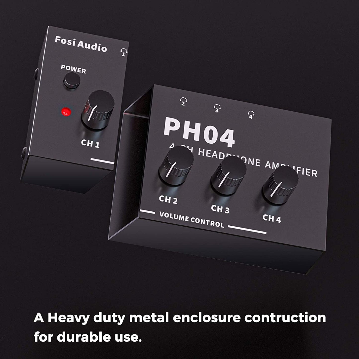 Fosi Audio PH04 4 Channel Headphone Amplifier Stereo Audio Amp with 12V 1A Power Adapter Ultra-Compact Portable Headphone Splitter for Studio and Stage