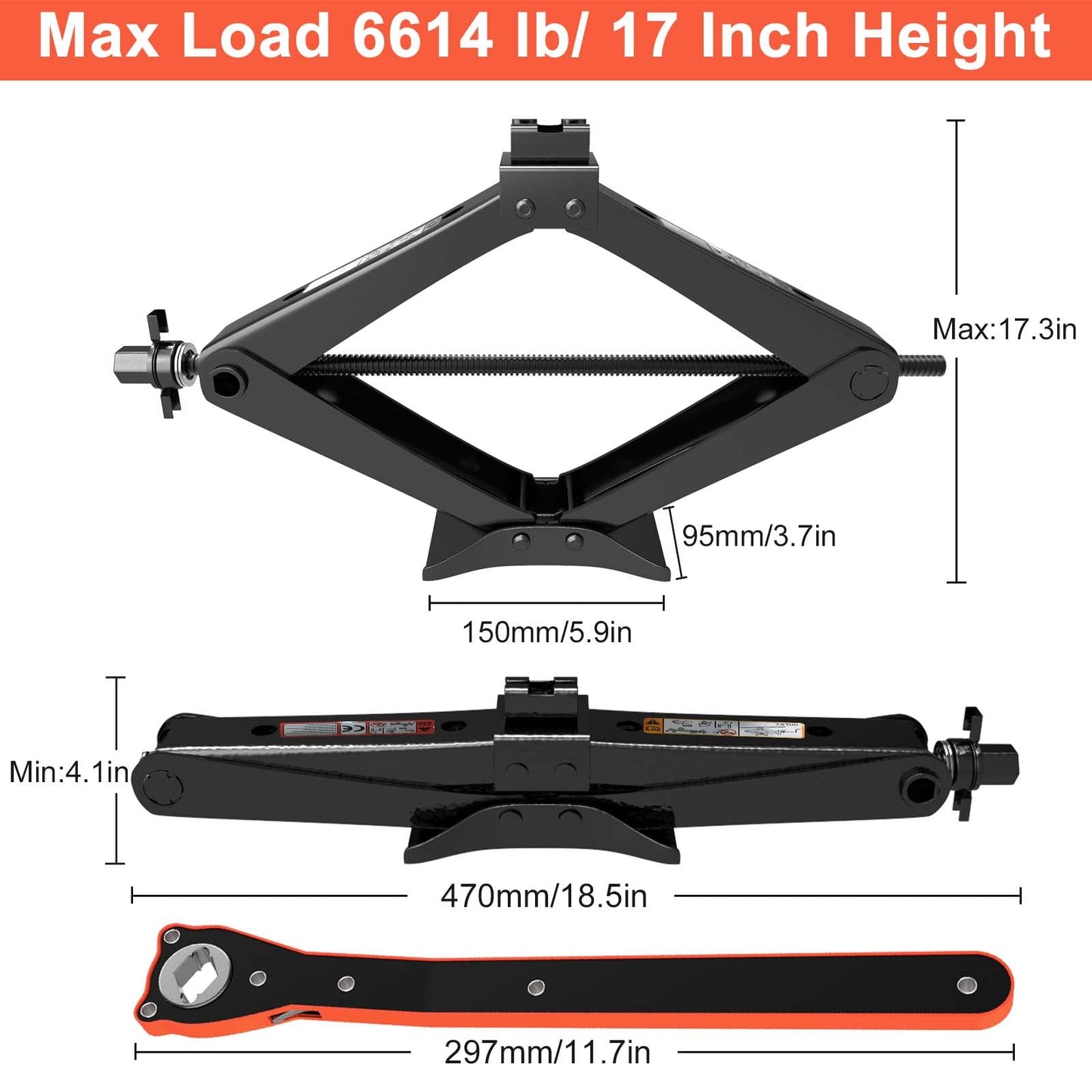 IMAYCC Scissor Jack, Portable Car Jack Kit 6614 lbs (3 Ton), Universal Tire Change Kit for Auto/SUV/MPV - Tire Jack Max 17 Inch