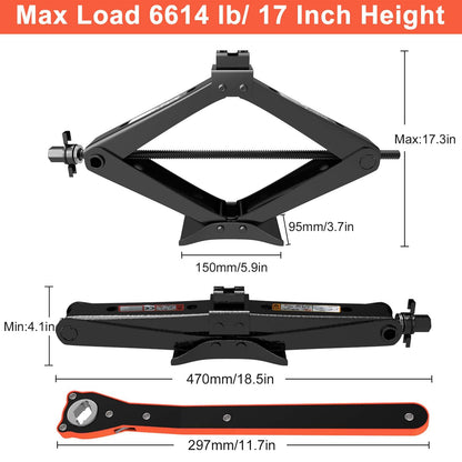 IMAYCC Scissor Jack, Portable Car Jack Kit 6614 lbs (3 Ton), Universal Tire Change Kit for Auto/SUV/MPV - Tire Jack Max 17 Inch