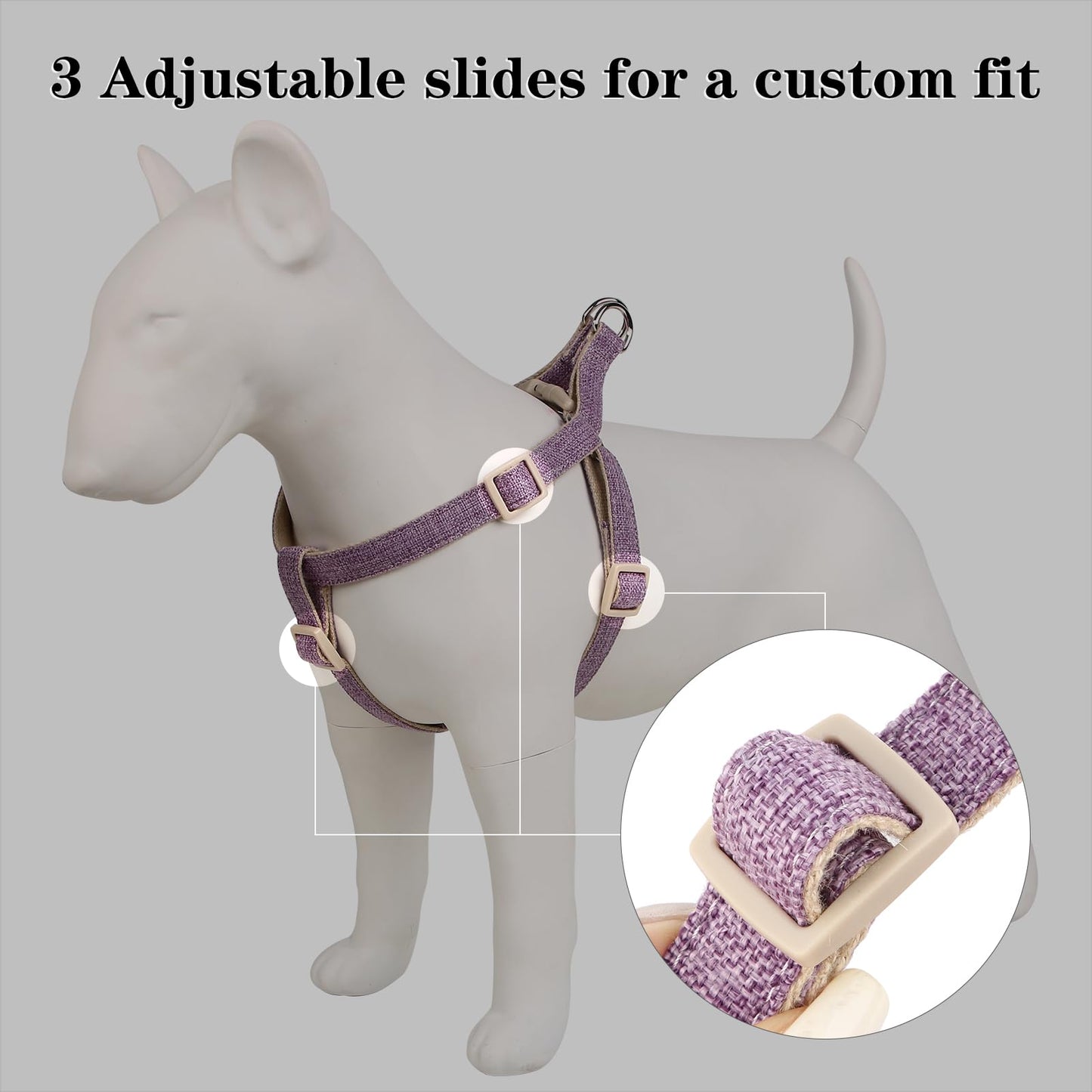Plutus Pet Cotton Hemp Step in Dog Harness, Sustainable, Lightweight and Escape-Proof, Quick Fit Dog Harness for Puppy Small Medium and Large Dogs, Lavender, M