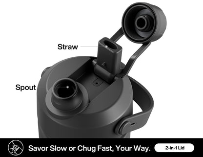 POWCAN 26 oz Insulated Water Bottle with 2-in-1 Straw and Spout Lid, Keep Cold 24H, Leak-Proof, Fits in Car Cup Holder, Stainless Steel Water Bottle for Sports, Travel, and School (Dark Knight)