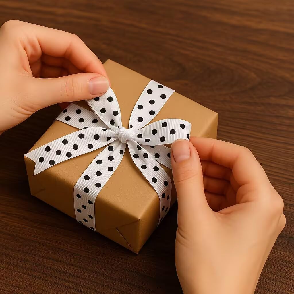 QingHan Grosgrain Ribbons for Crafts Gifts Wrapping 3/8" Boutique Polka Dot Fabric Ribbon 40yd (20 x 2yd)