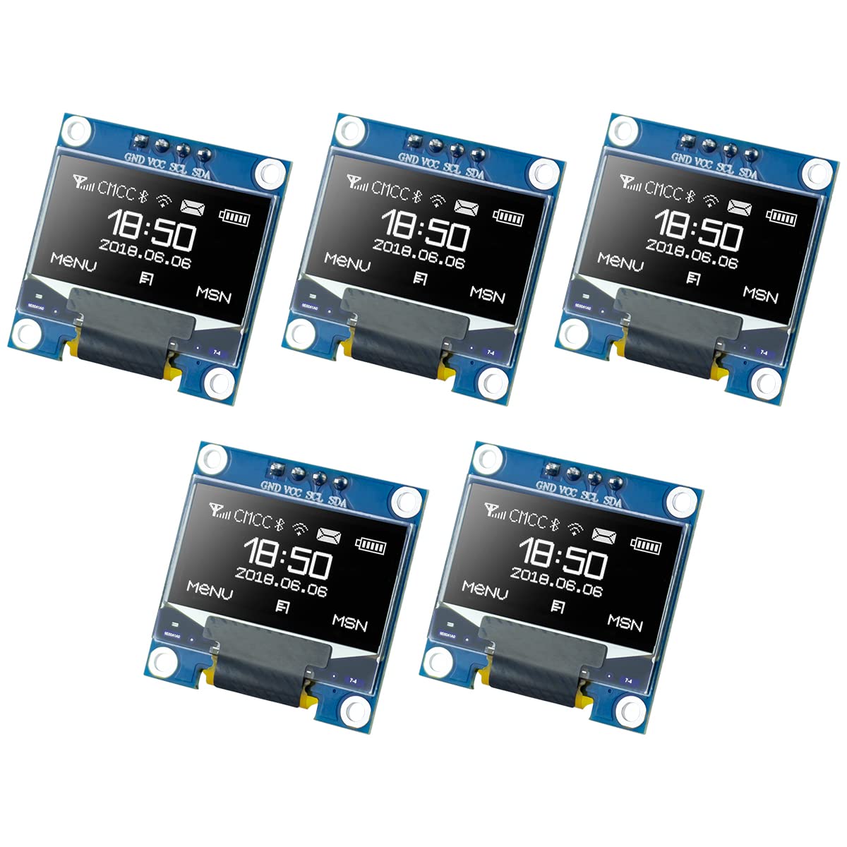 Hosyond 5 Pcs 0.96 Inch OLED I2C IIC Display Module 12864 128x64 Pixel SSD1306 Mini Self-Luminous OLED Screen Board Compatible with Arduino Raspberry Pi (White)