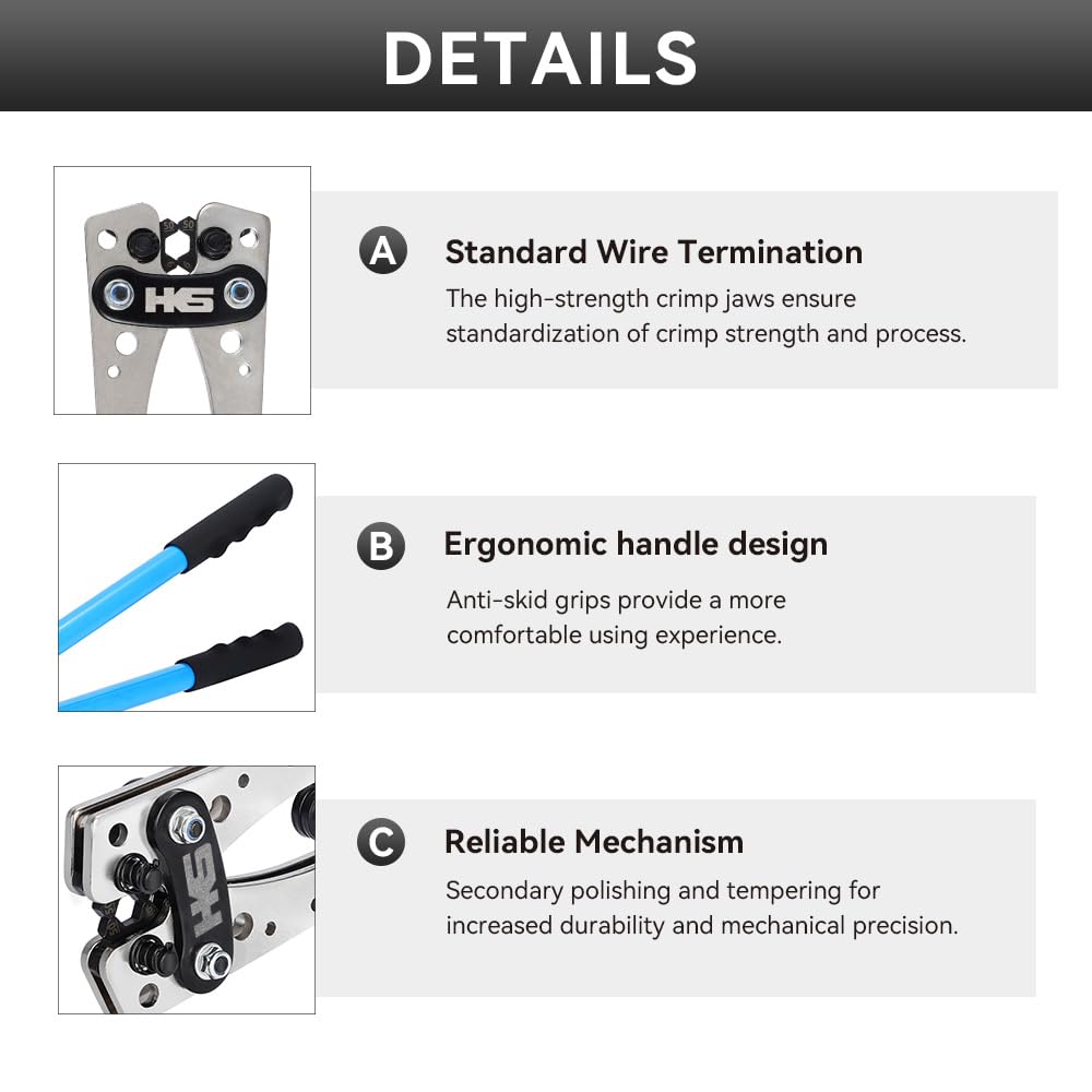 HKS Battery Cable Lug Crimping Tool 10-1 AWG, 60Pcs Copper Ring Terminals & 60Pcs 3:1 Heat Shrink Tubing, Heavy Duty Wire Crimper Set for Battery Cables