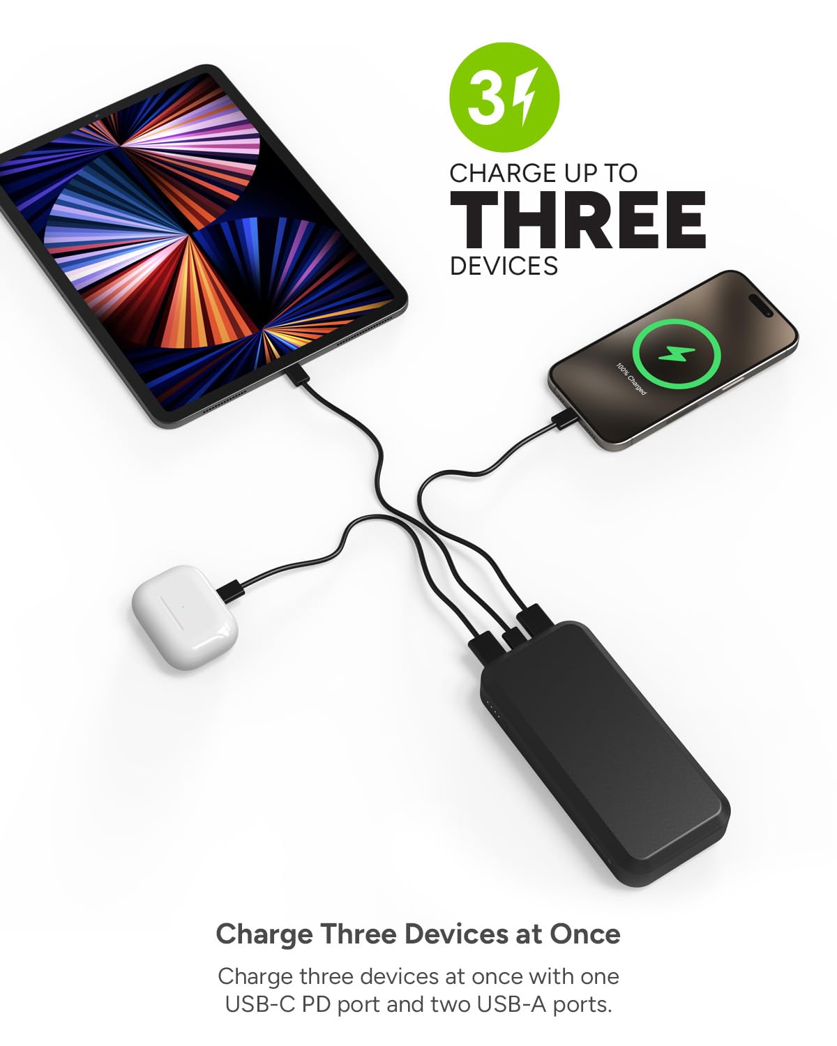 Mophie powerstation prime20 - Ultra-Compact Portable Power Bank with 20,000mAh Internal Battery, 18W USB-C PD Fast Charging, 3-Device Simultaneous Charging, Eco-Friendly Design