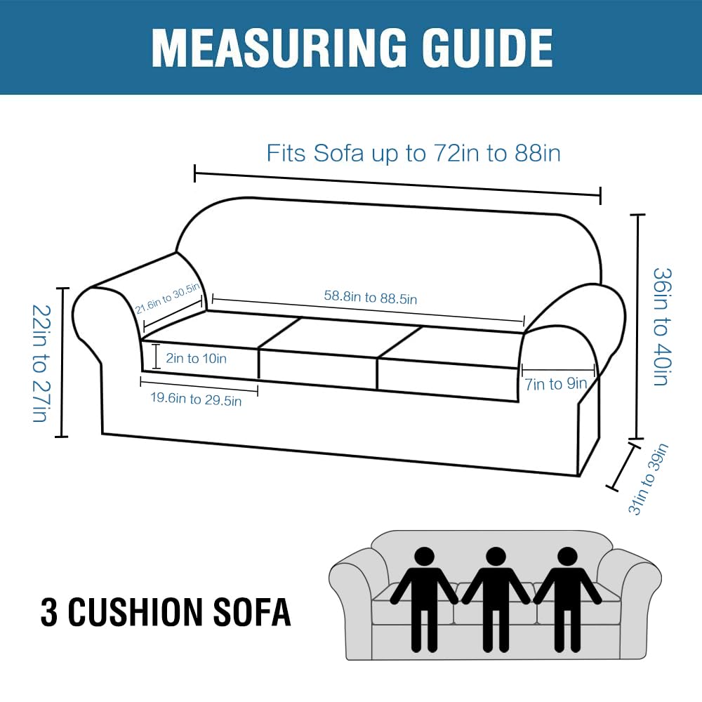 H.VERSAILTEX 4 Piece Stretch Couch Covers for 3 Cushion Couch Sofa Furniture Slipcovers Feature Upgraded Thicker Jacquard Fabric (Sofa, Natural)