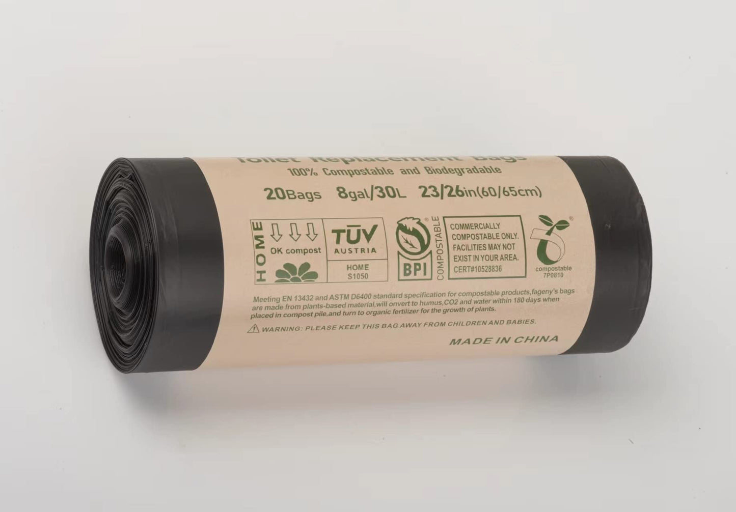 Portable Toilet Bags for Camping, 20 Count Toilet Replacement Bags, 8 Gallon, 30 Liter, 100% Biodegradeable for Use with 5 Gallon Bucket, BPI & OK compost HOME Certified