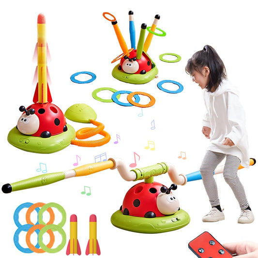 Powza 3 in 1 Musical Jump, Toss Ring Game and Stomping Launch Rocket Launcher for Kids Outdoor Toys with Remote Control, Indoor Outside Toy for Kids Ages 4-8 Toys for Ages 5-7 8-13 Birthday Gifts