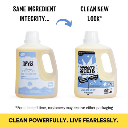 Molly's Suds Liquid Laundry Detergent | Clean Laundry Detergent Soap for Sensitive Skin | 2x Concentrated, High Efficiency (HE) | Ocean Mist - 100 Loads