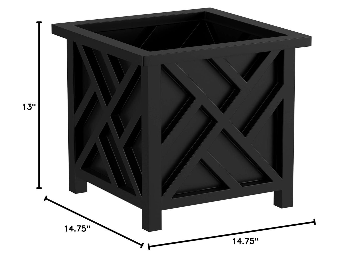 Pure Garden Lattice Design Planter Box – 14.75-Inch-Square Decorative Outdoor Flower or Plant Pot – Front Porch, Patio, and Garden Decor (Black)
