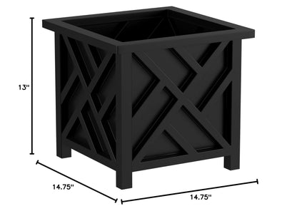 Pure Garden Lattice Design Planter Box – 14.75-Inch-Square Decorative Outdoor Flower or Plant Pot – Front Porch, Patio, and Garden Decor (Black)