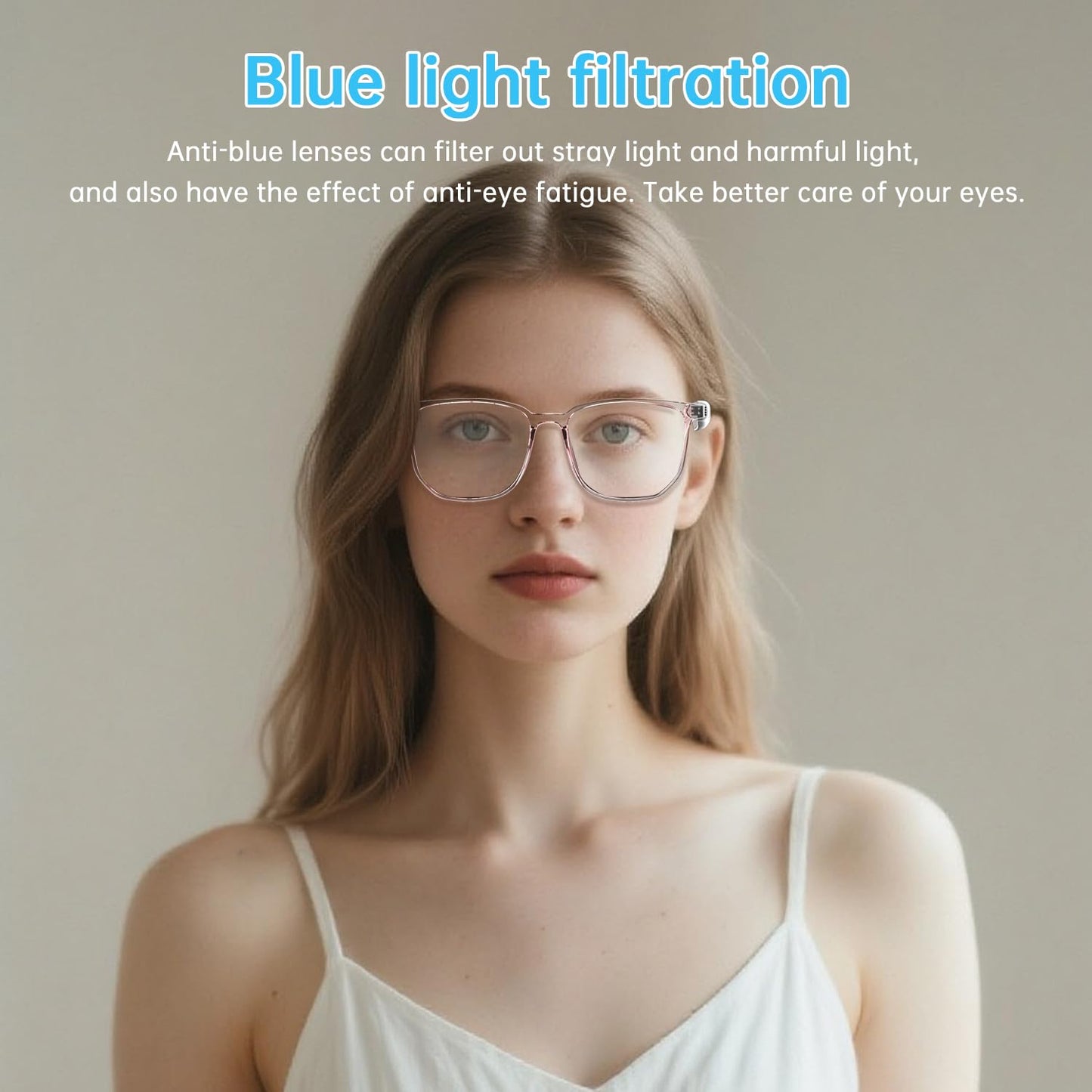 GenXenon Smart Glasses for Women, Clear Frame Blue Light Glasses, Magnetic Charging, Open-Ear Design, Voice Assistant, Bluetooth Glasses with Speakers, Audio Eyeglasses for Working Gaming (GS03-C)