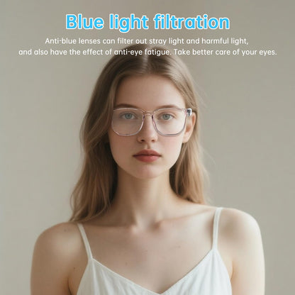 GenXenon Smart Glasses for Women, Clear Frame Blue Light Glasses, Magnetic Charging, Open-Ear Design, Voice Assistant, Bluetooth Glasses with Speakers, Audio Eyeglasses for Working Gaming (GS03-C)
